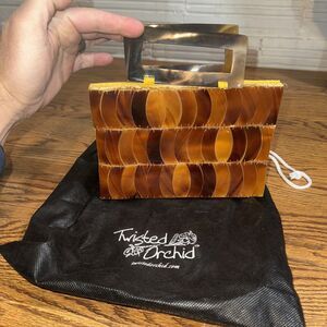 Tortoiseshell and silk Handbag‎ Purse Clutch  10.5" x 6.5" Twisted Orchid VTG